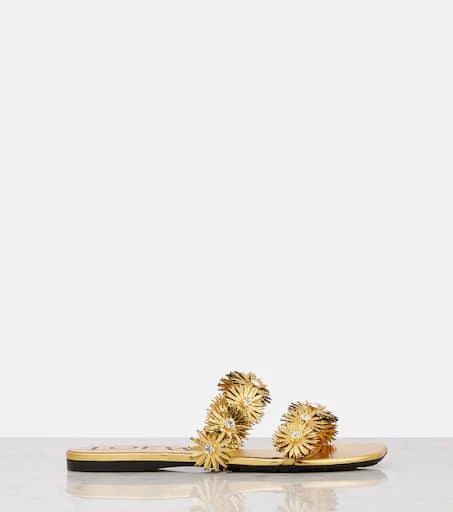 Loewe Petal Flower metallic leather sandals 4