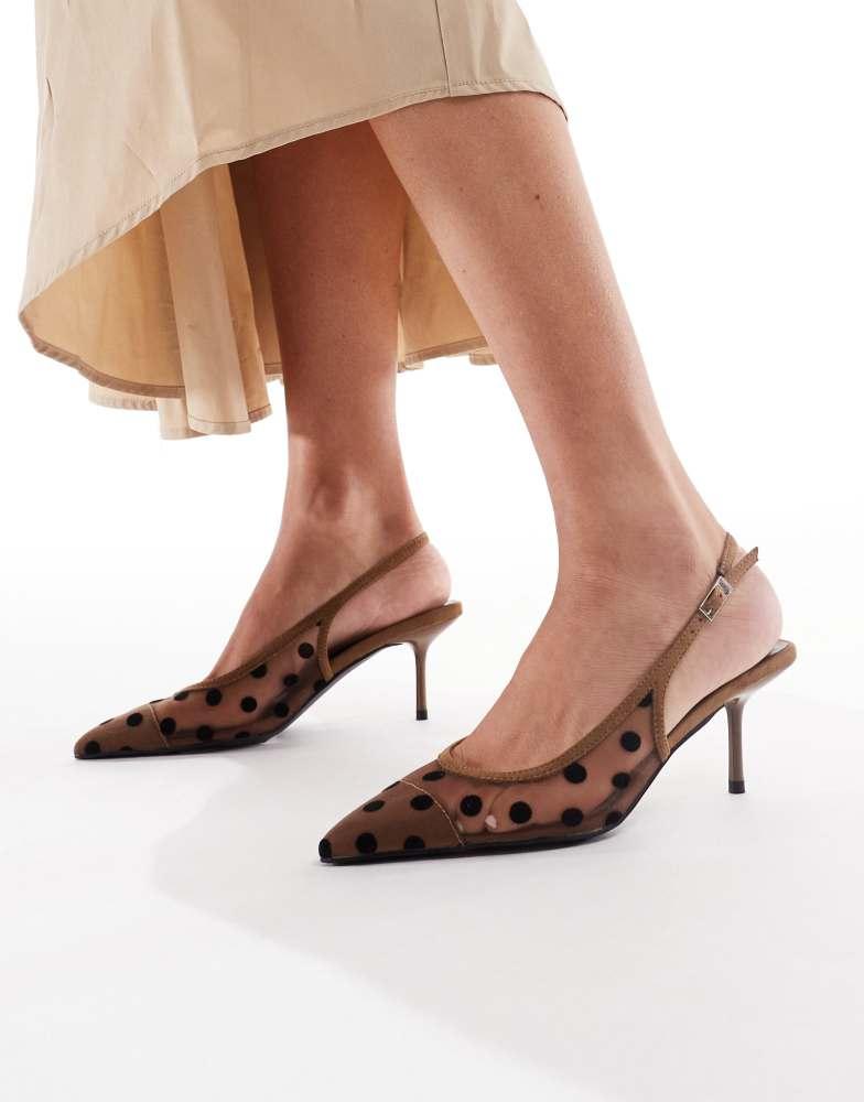 Glamorous Glamorous slingback pumps in mesh brown polkadot