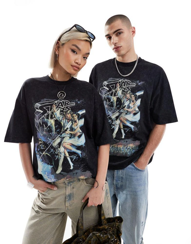 ASOS ASOS DESIGN unisex oversized license t-shirt in washed black with Star Wars graphic print 1
