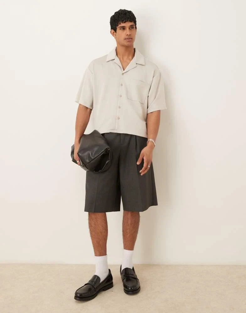 ASOS ASOS DESIGN 90s oversized boxy shirt in scuba in beige co ord 2