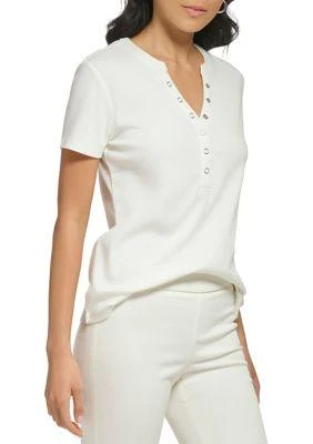 Calvin Klein Klein Womens Modern Essentials Rib Knit Henley T Shirt 3