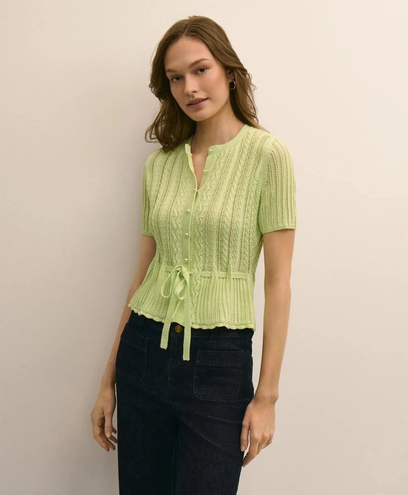 Brooks Brothers Short-Sleeve Pointelle Peplum Cardigan