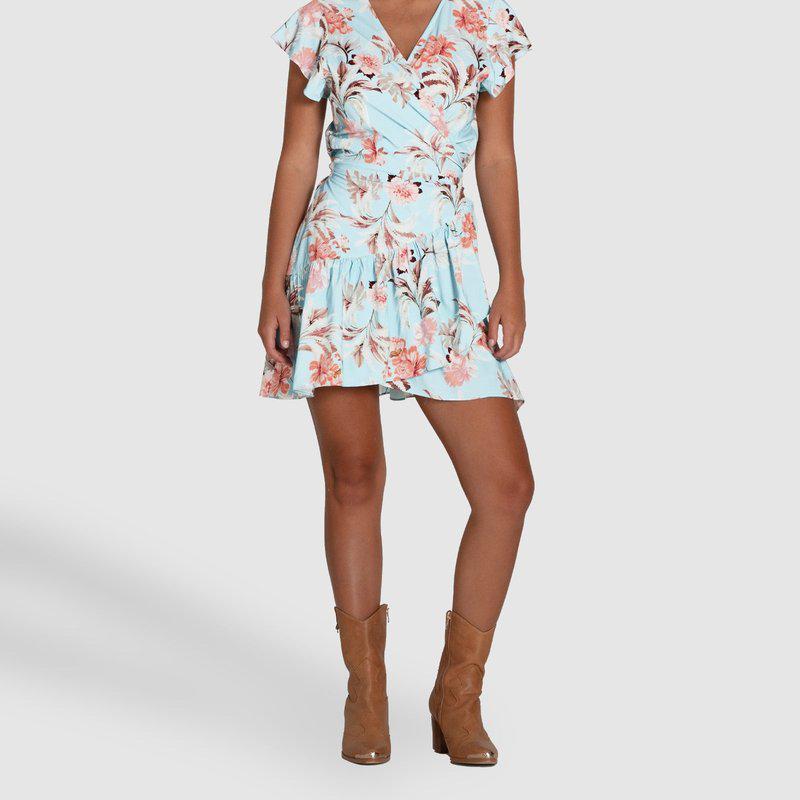 Belle & Bloom Love Shack Mini Wrap Dress Light Blue