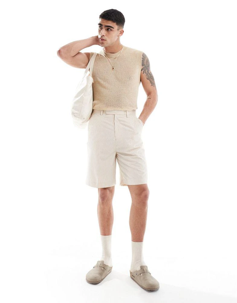 ASOS ASOS DESIGN smart shorts in textured linen stripe 1