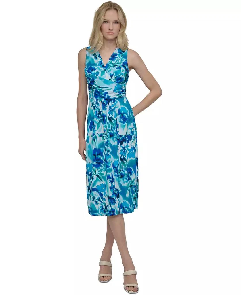DKNY Women's Crossover Ruched Sleeveless Jersey Dress 1