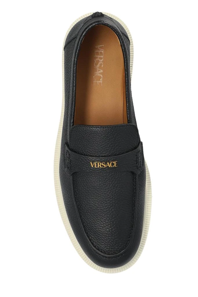 Versace Versace Logo-Lettering Round-Toe Loafers 4