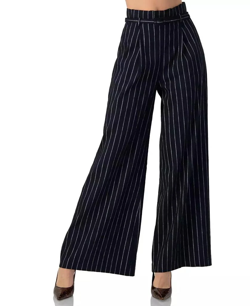 Ivonne Women
s Striped Wide-Leg Trousers with Belt