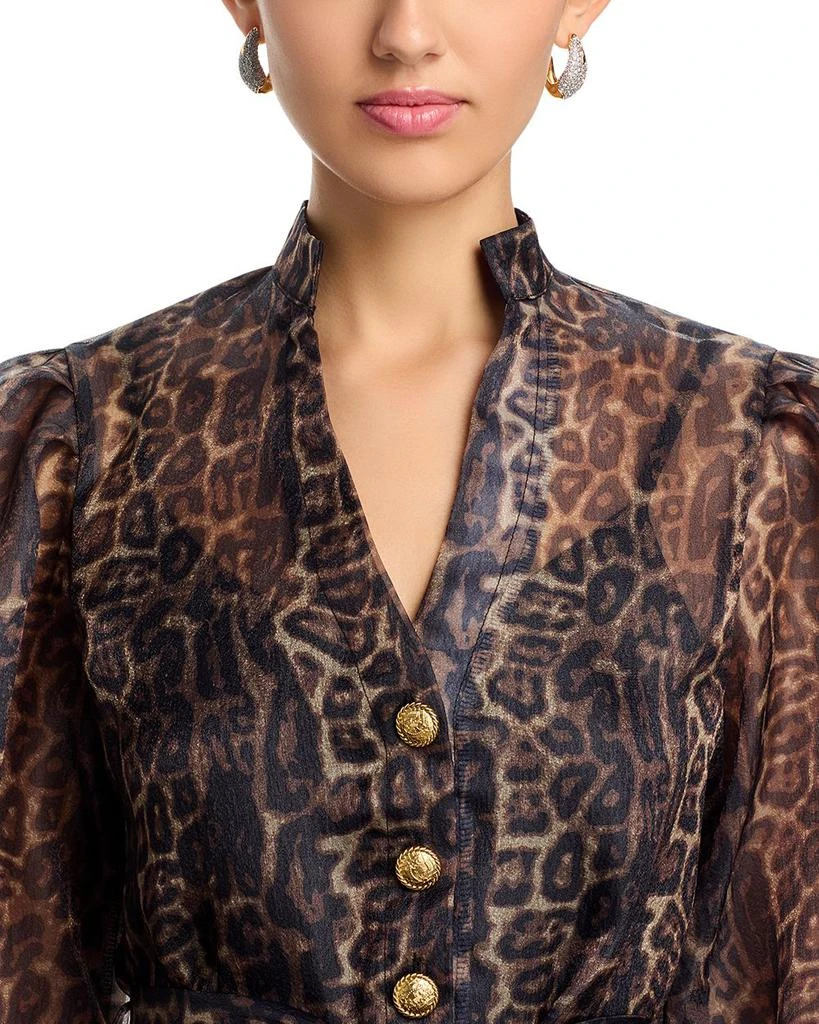 Nancy Yang Organza Leopard V Neck Tiered Dress 6