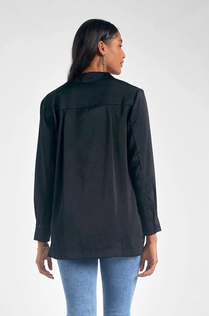 Elan High Side Slit Button Down Shirt In Black 3