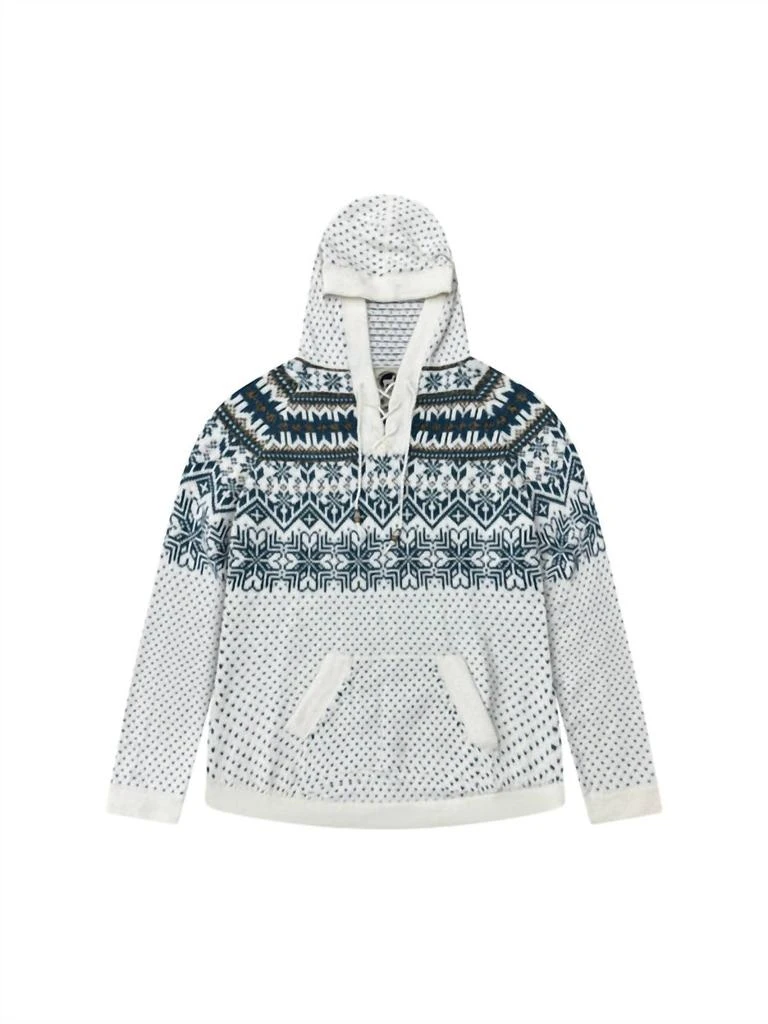 Artesania Hooded Alpaca Sweater In Snowflake Ivory/blue 2