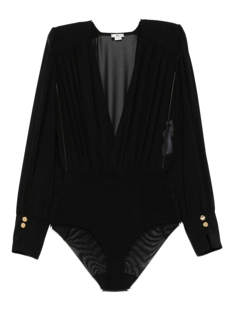ELISABETTA FRANCHI Deep V-Neck Sheer Sleeve Bodysuit