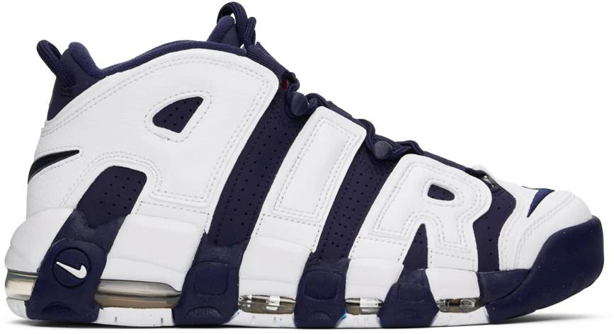NIKE White & Navy Air More Uptempo '96 Sneakers 1