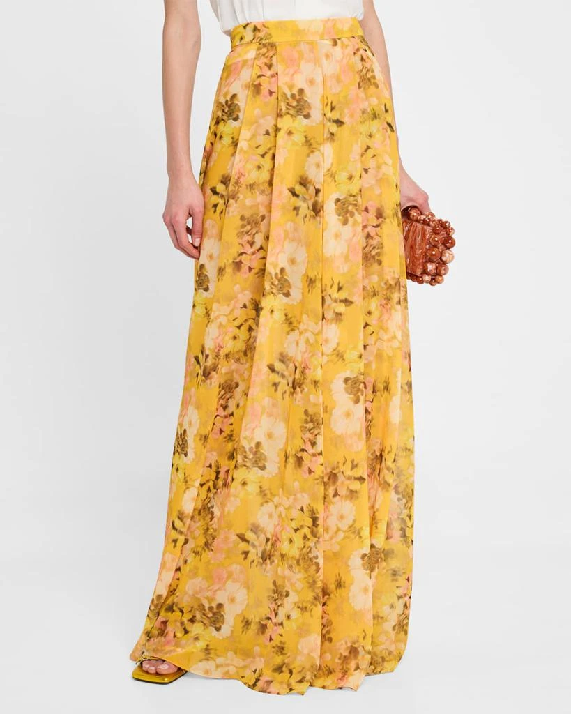 Badgley Mischka Pleated Floral-Print Georgette Palazzo Pants 4