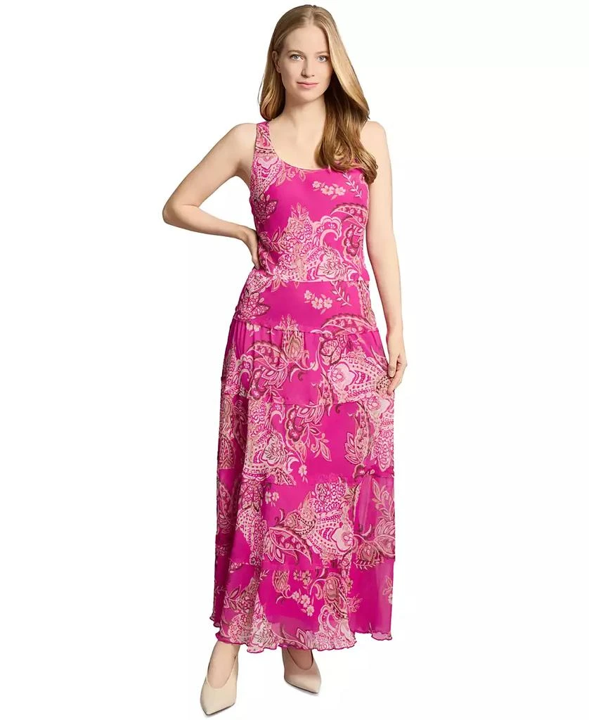 JONES NEW YORK Petite Printed Scoop-Neck Tiered Dress 1
