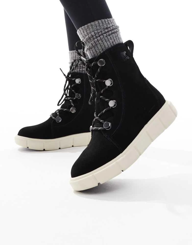 Shop Sorel Explorer III Joan hiking boots in black and off white on ...