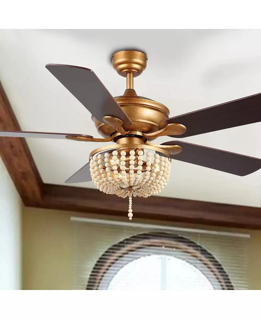 JONATHAN Y Erin 52" 3-Light Rustic Farmhouse Iron, Wood Bead Mobile-App, Remote-Controlled LED Ceiling Fan 7