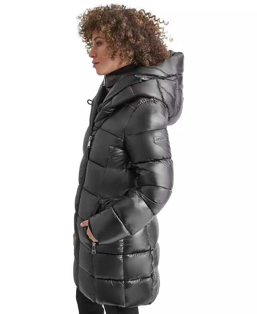 DKNY Women's Bibbed Shawl-Collar Packable Shine Puffer Coat 3