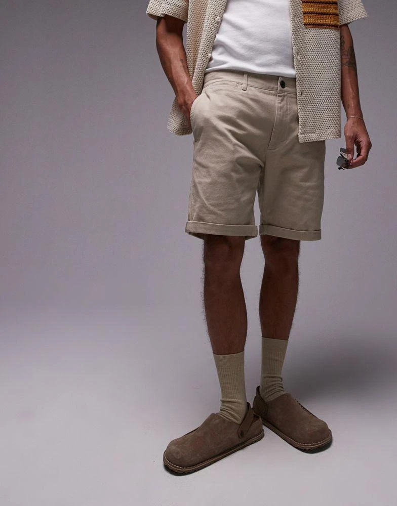 Topman Topman skinny chino shorts in stone 1