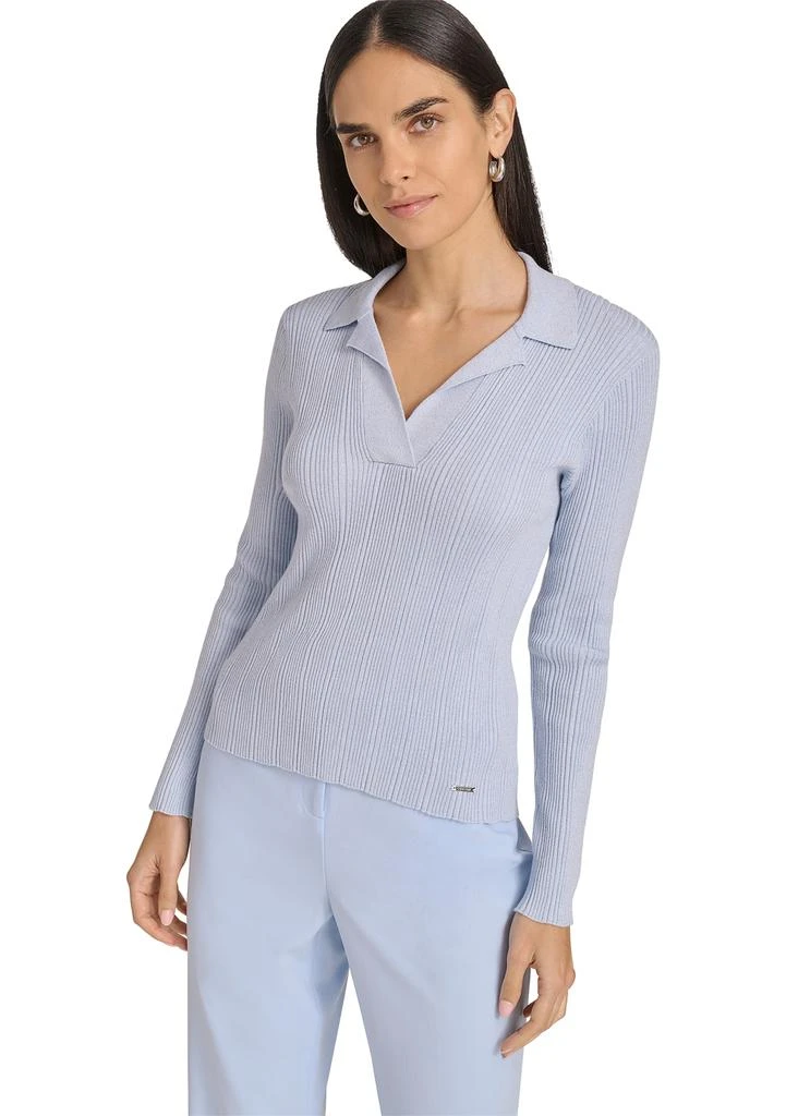 Calvin Klein Women
s Long Sleeve V-Neck Collared Sweater