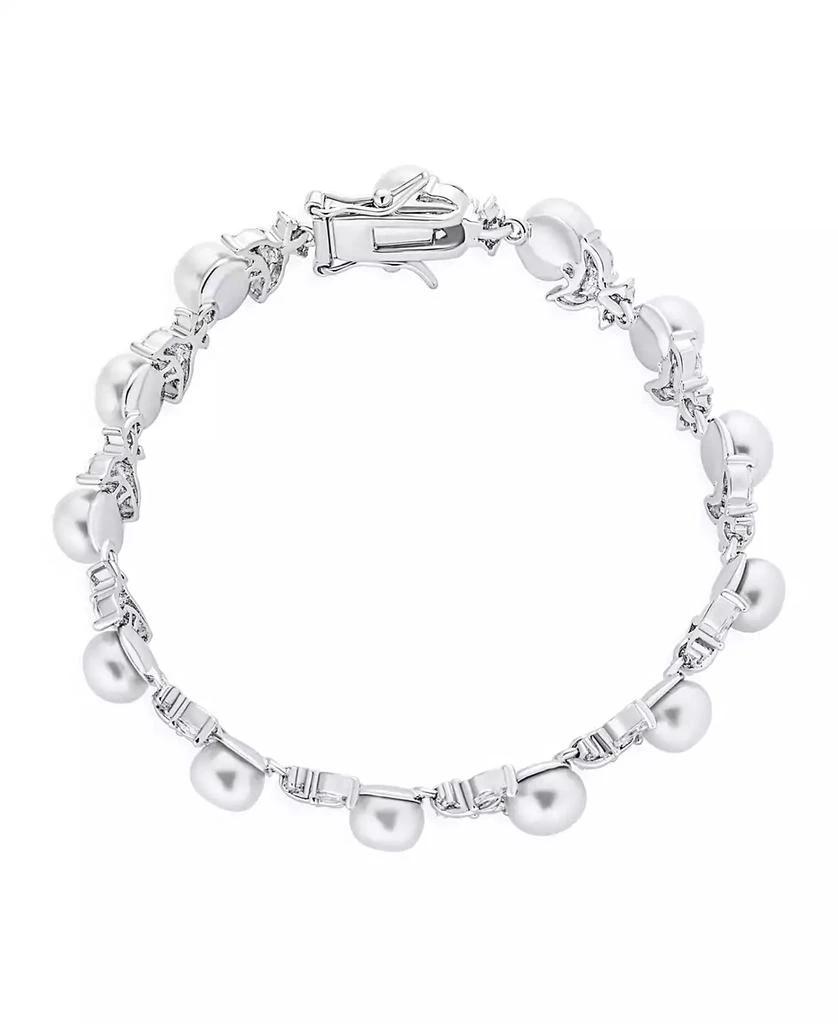 Bling Jewelry Multi CZ Marquise Leaves Vine White Button Freshwater Cultured Pearl Bracelet 7 Inch 2