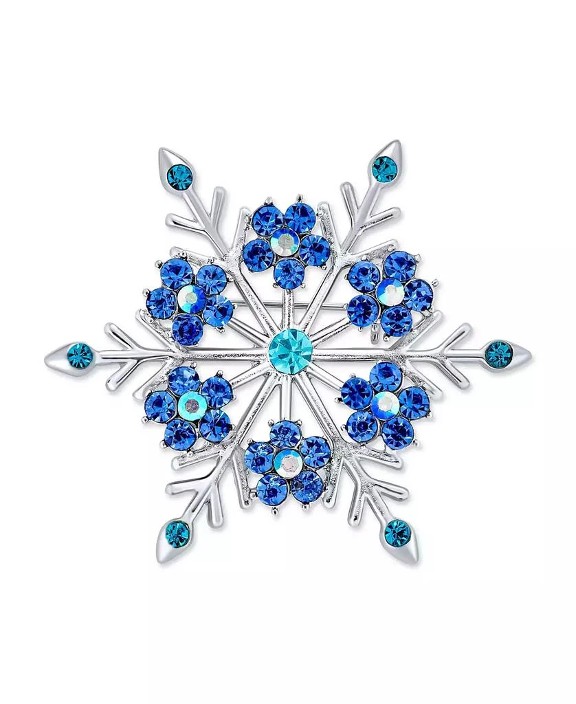 Bling Jewelry Large Multi Color Ice Blue Frozen Winter Flower Snowflake Brooch Pin Crystal Holiday Party Frozen Winter Rhodium Plated Alloy