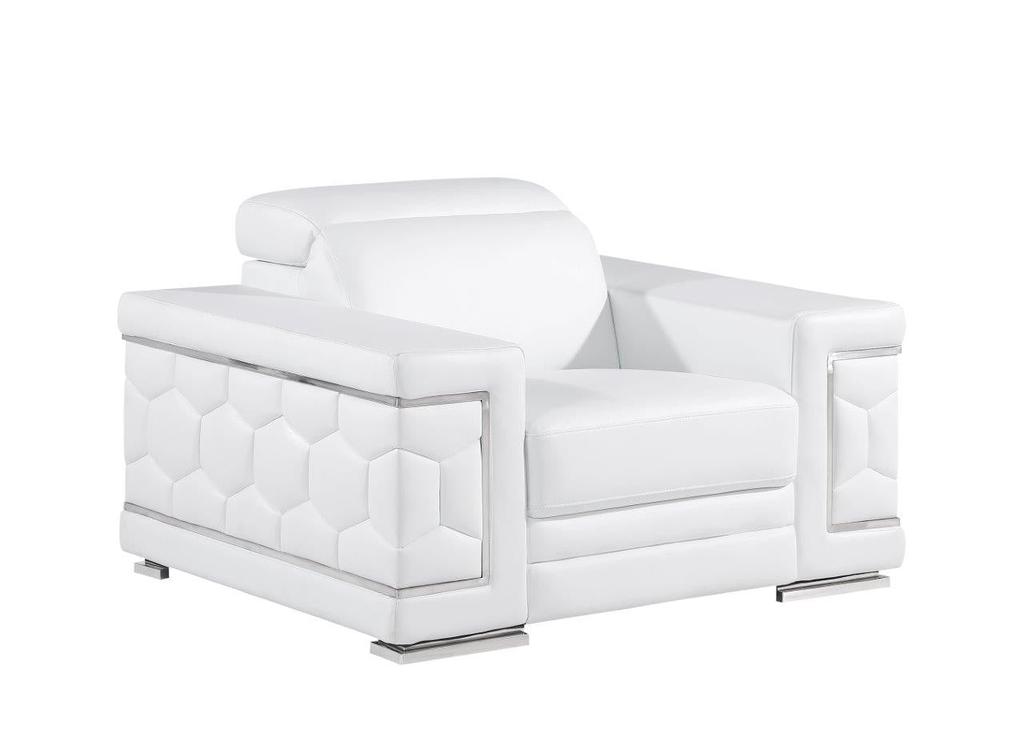Homezia 47" White and Silver Genuine Leather Lounge Chair