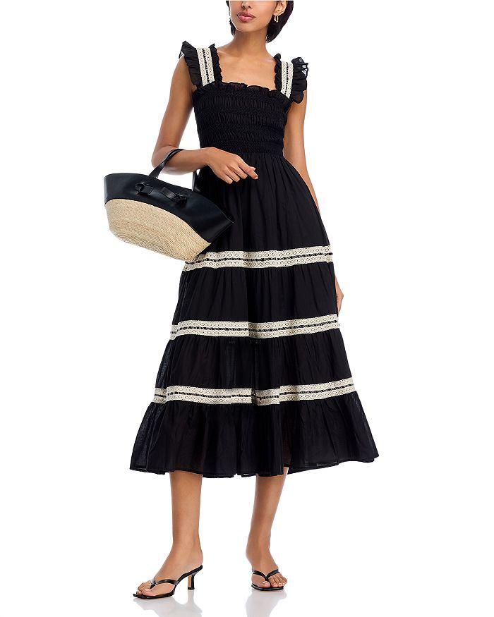 AQUA Smocked Lace Inset Midi Dress - Exclusive