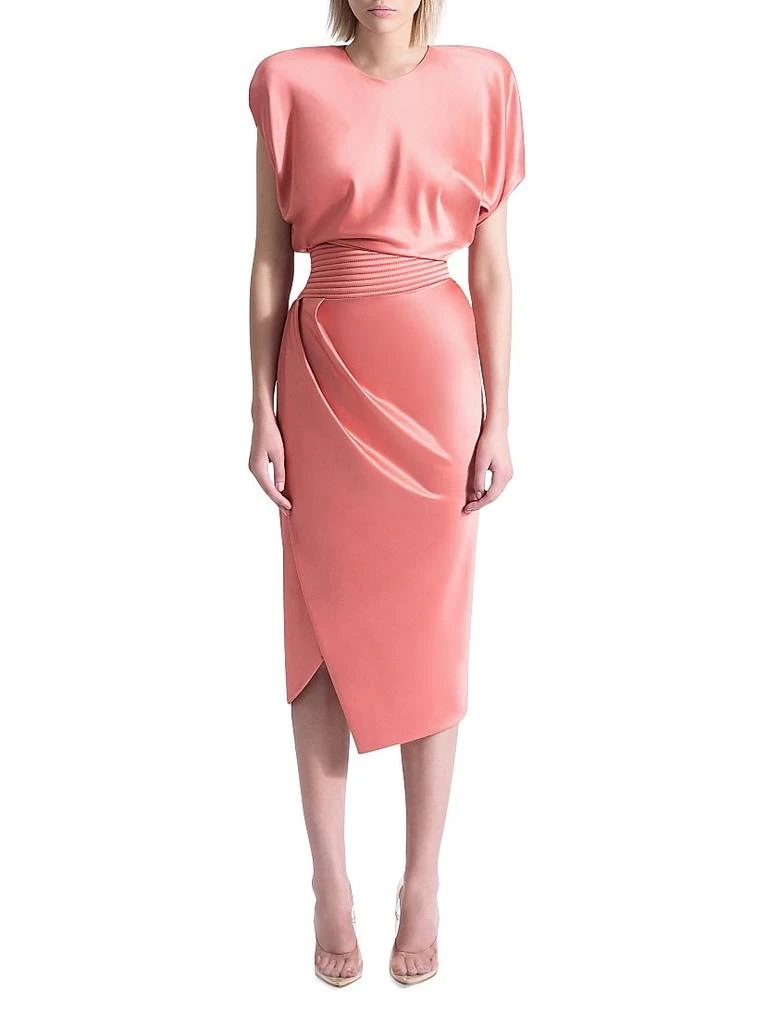 Zhivago Bond Satin Pleated Asymmetric Midi-Dress 4