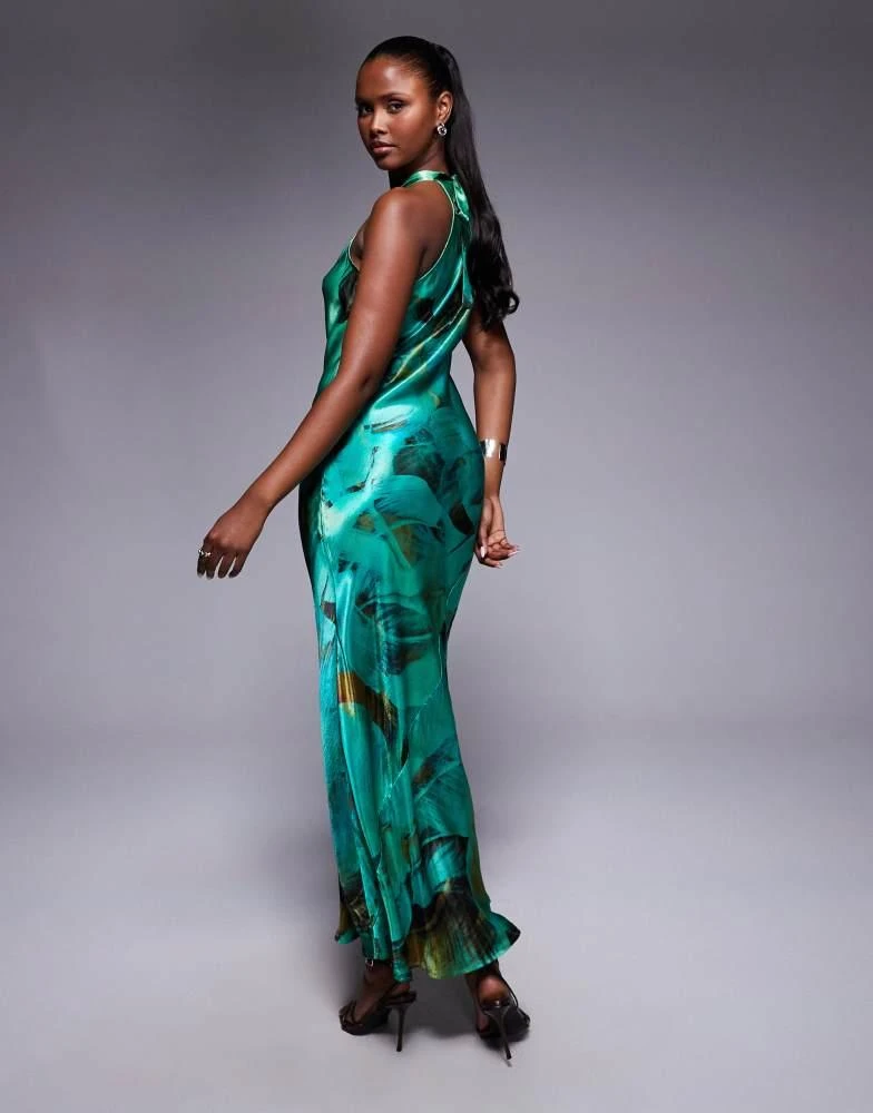 River Island halter neck satin maxi dress in green print  On Sale Now with  Up to 10% Off | Discover Exclusive Deals & Savings at BeyondStyle   Authentic River Island Home|women