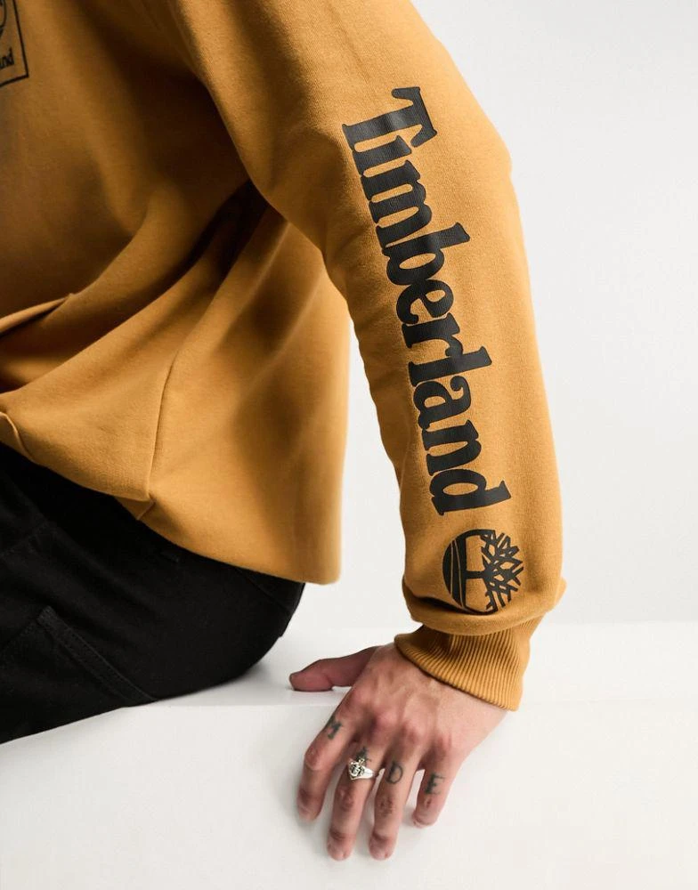 Timberland Timberland stack logo hoodie with sleeve print in wheat 4