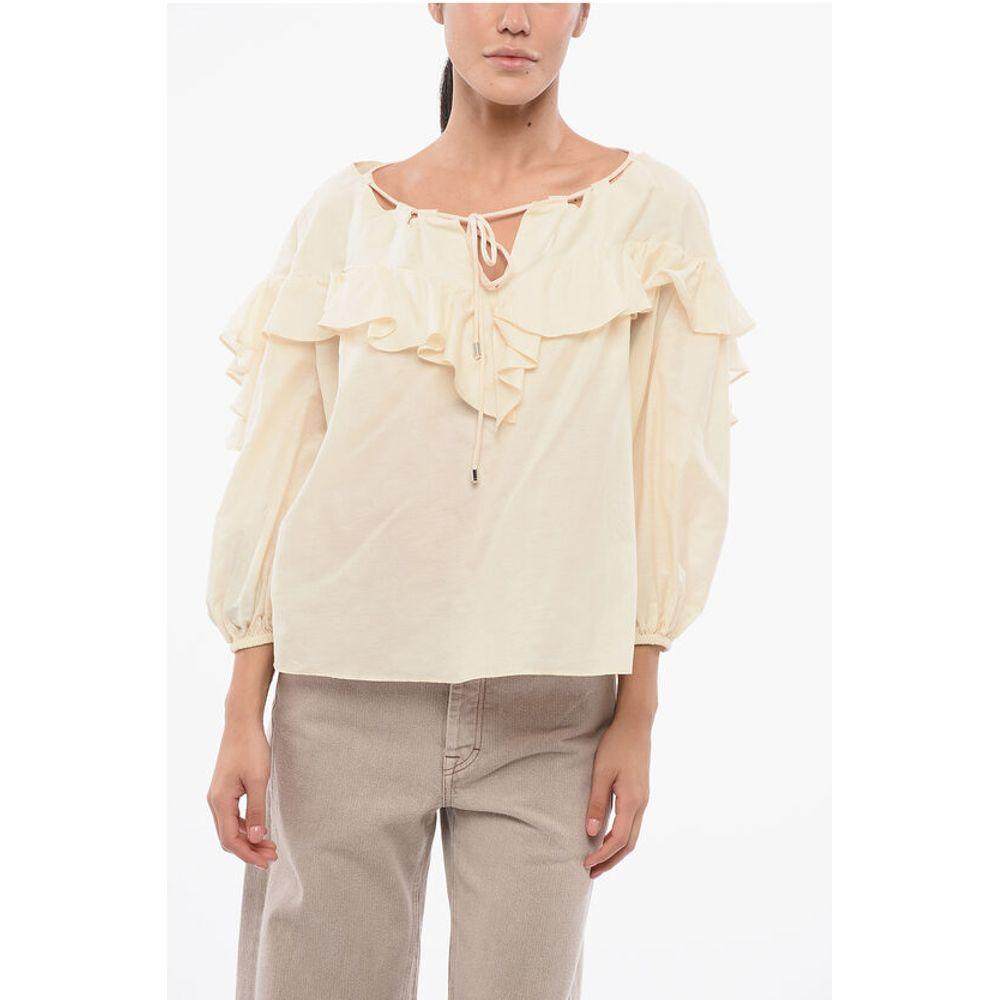 PINKO Solid Color Cotton and Silk BONES Blouse with Women's Ruffles