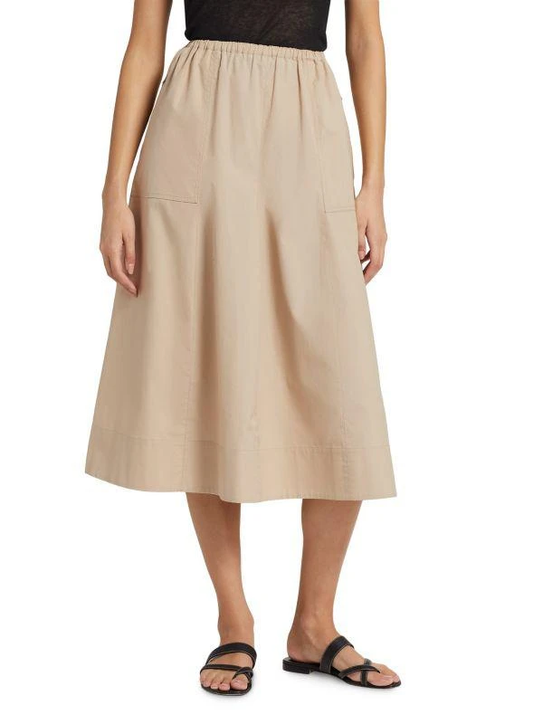 Vince Gathered Utility Cotton Poplin Midi-Skirt 1