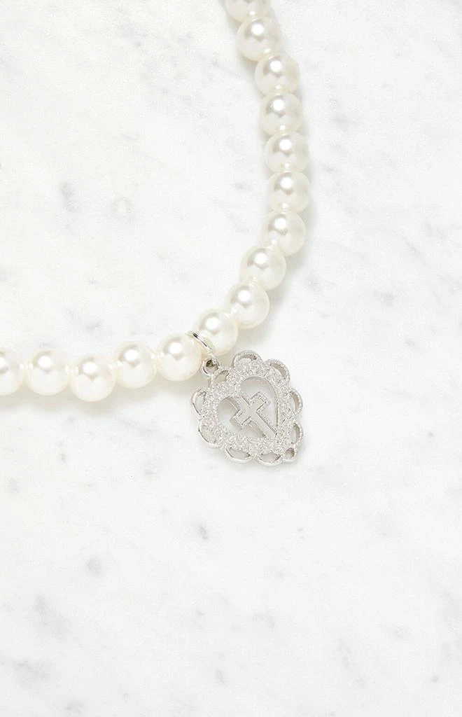 John Galt Faux Pearl Heart Cross Necklace 2