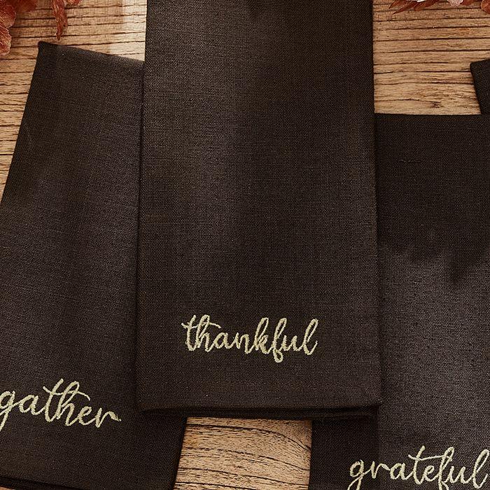 Elrene Home Fashions Harvest Sentiment Embroidered Napkins, Set of 4