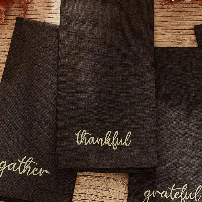 Elrene Home Fashions Harvest Sentiment Embroidered Napkins, Set of 4 2