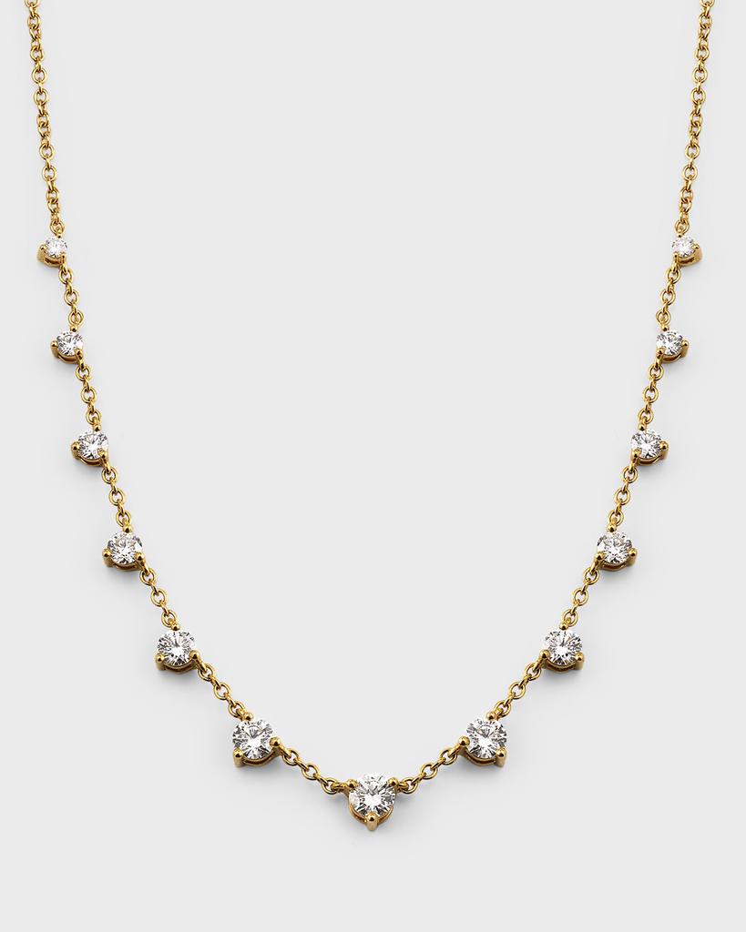 Memoire 18K Yellow Gold 13 Round Diamond Three Prong Necklace, 18"L, 0.82tcw
