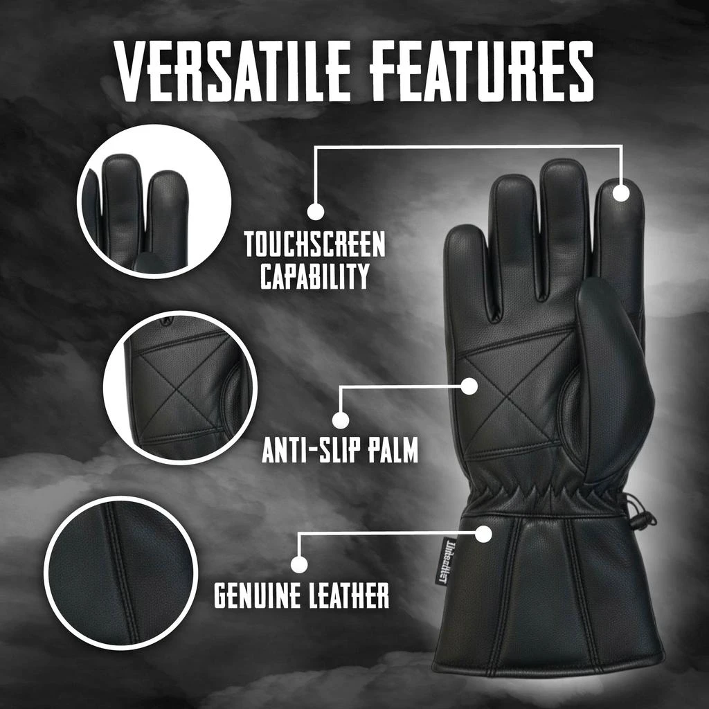 Infinity Leather Men's Thermal Motorbike Padded Black Leather Gloves Waterproof Winter Summer Biker Protection 4