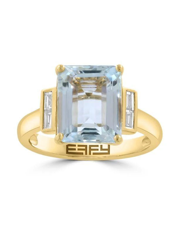 Effy 14K Yellow Gold, Aquamarine & Diamond Ring 2