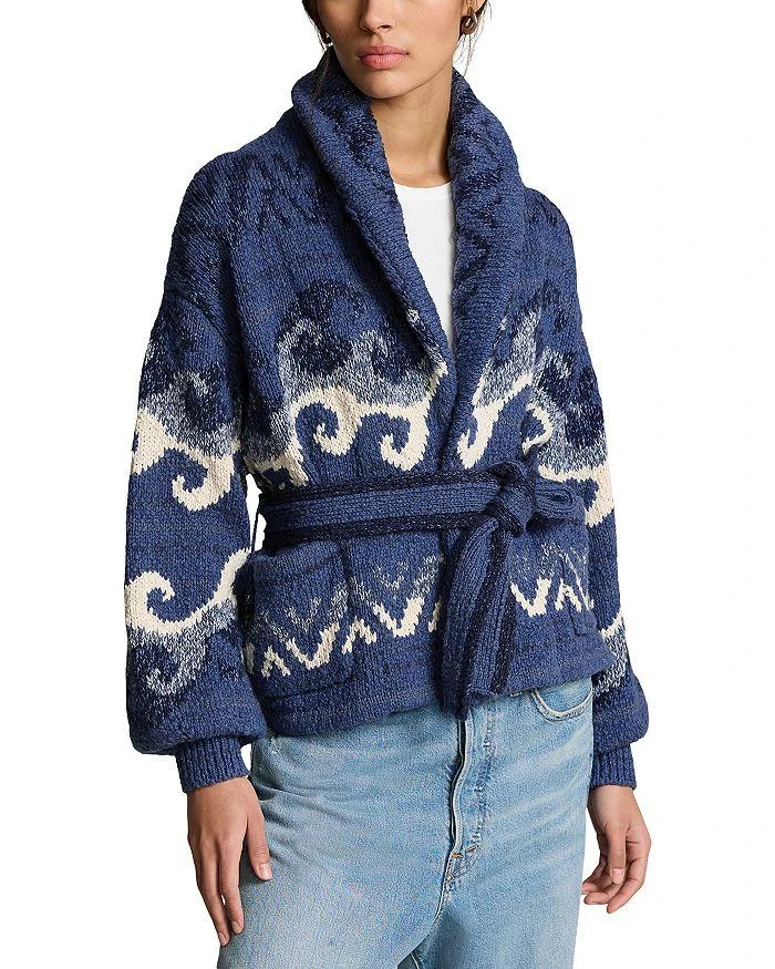 Ralph Lauren Intarsia Wave Motif Belted Cardigan 1