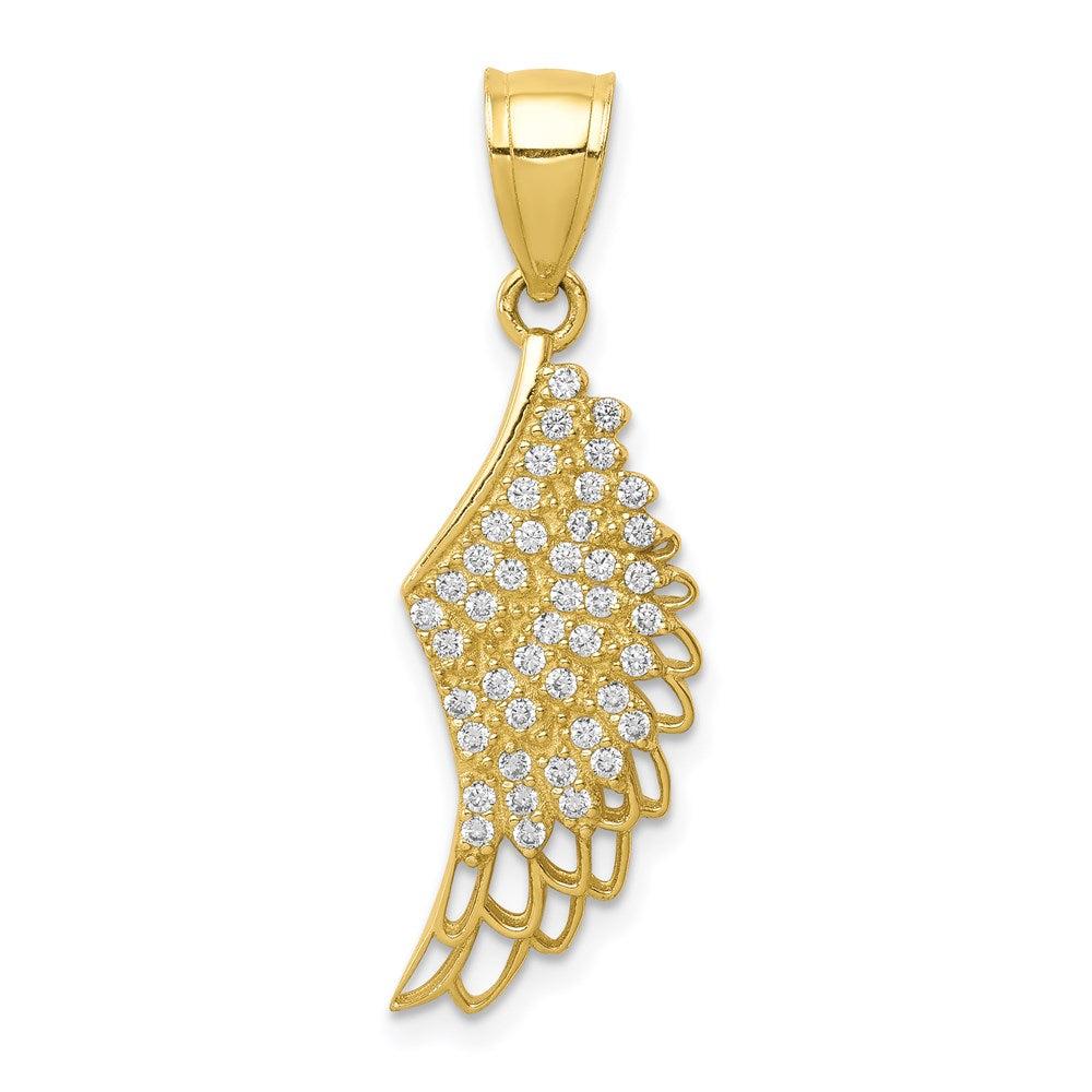 Diamond2Deal 10k Yellow Gold Cubic Zirconia Micropave Angel Wing Pendant