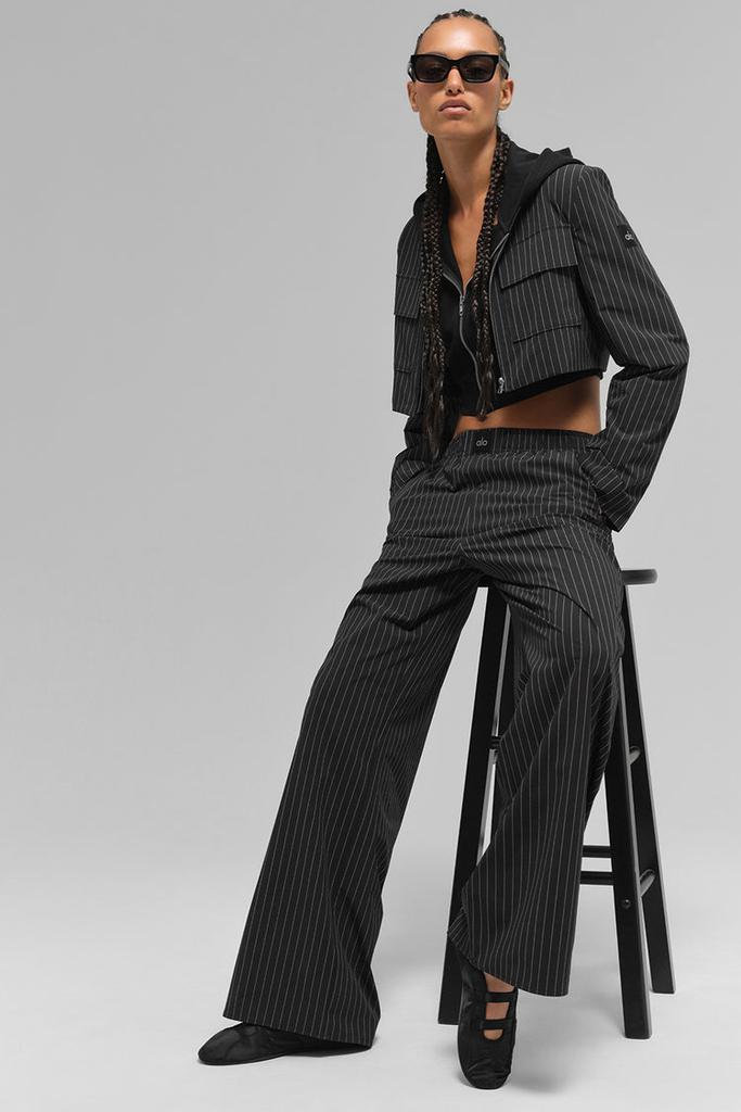 Alo Pinstripe Daylight Boxer Pant (Long) - Lunar Grey/White