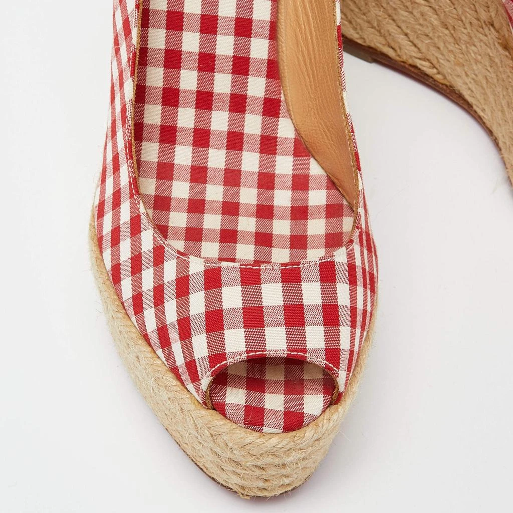 Christian Louboutin Christian Louboutin Red/White Gingham Fabric Menorca Espadrille Wedge Pumps Size 37 7