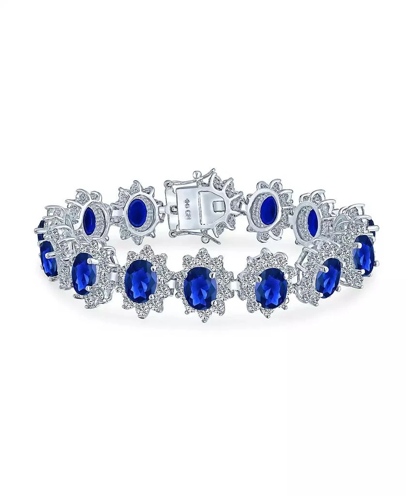 Bling Jewelry Art Deco Crown Halo Oval Blue Cubic Zirconia CZ Tennis Bracelet 
Drop Earrings Jewelry Set Silver Plated 3