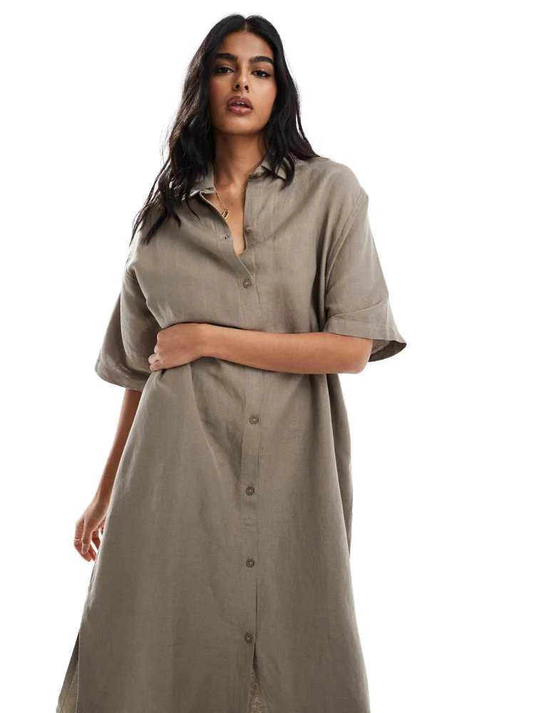 HERA Hera linen mix shirt dress in marsh grey 4