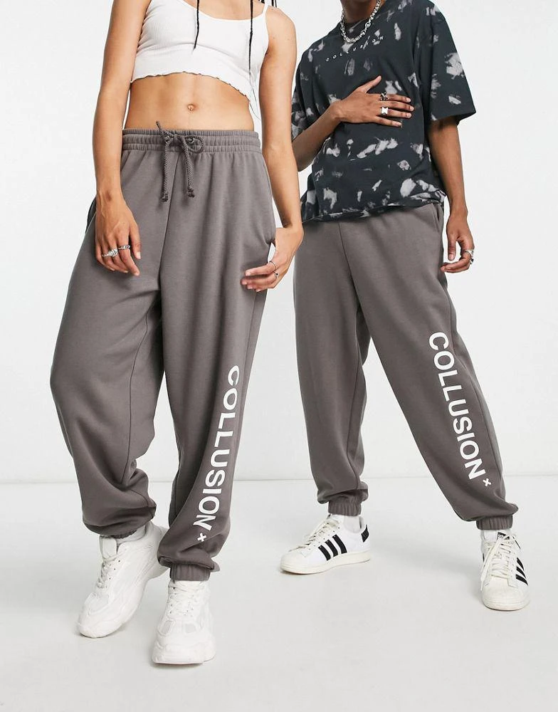 COLLUSION COLLUSION Unisex logo joggers in dark grey 1
