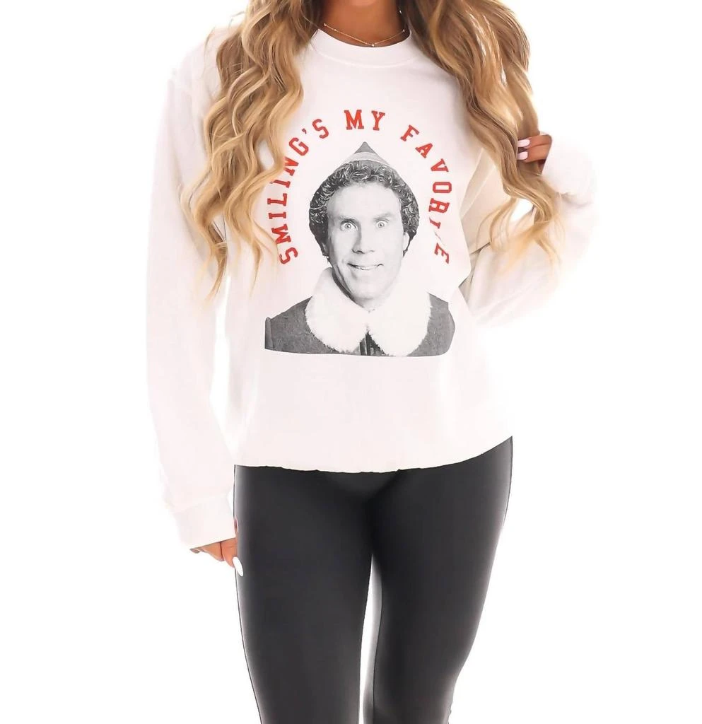 FRIDAY + SATURDAY Smiling's My Favorite Sweatshirt In White 1