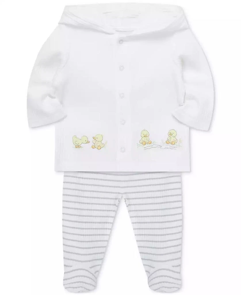 Little Me Baby Ducks Cotton Cardigan & Footed Pants, 2 Piece Set 3