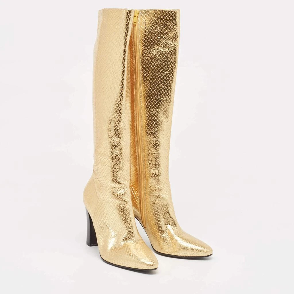 Yves Saint Laurent Saint Laurent Gold Python Embossed Leather Lily Knee Length Boots Size 35 5
