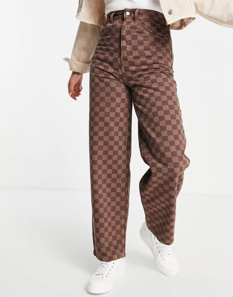Topshop Topshop high rise Baggy jeans in brown checkerboard 1