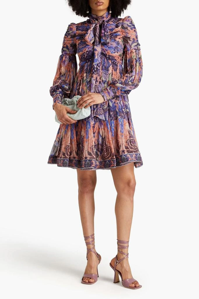 Zimmermann Pussy-bow ruched printed georgette mini dress 2